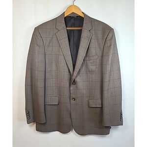 Jos A Bank Sport Coat 44R Tailored Traveler Brown Blue Plaid Wool Jacket Blazer